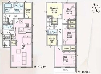 家事のしやすい水廻り集中設計、お掃除ラクラク全居室フローリングプラン♪
1階にはストレージルーム、2階には在宅ワークに便利なテレワークルームのあるプランです！ 