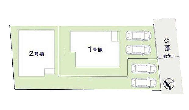 【全体区画図】駐車2台可能(車種による)!急な来客時や、ご家族の自転車スペースとしても大活躍♪
