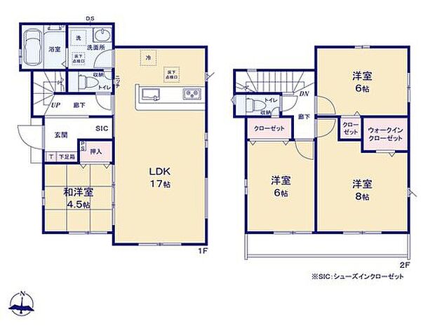 【4LDK】ホッとできる寛ぎの和洋室付きプラン♪
寝室には収納力のあるWIC、玄関にSCもあるので、収納には困りませんね！