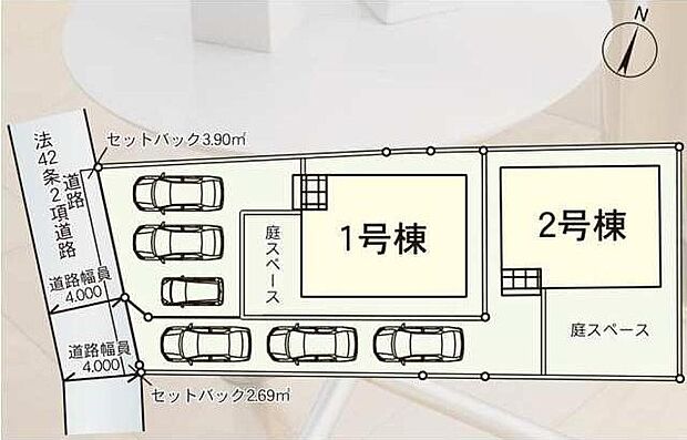 【≪全体区画図≫】駐車3台可能（車種による）！急な来客時や、ご家族の自転車スペースとしても大活躍♪