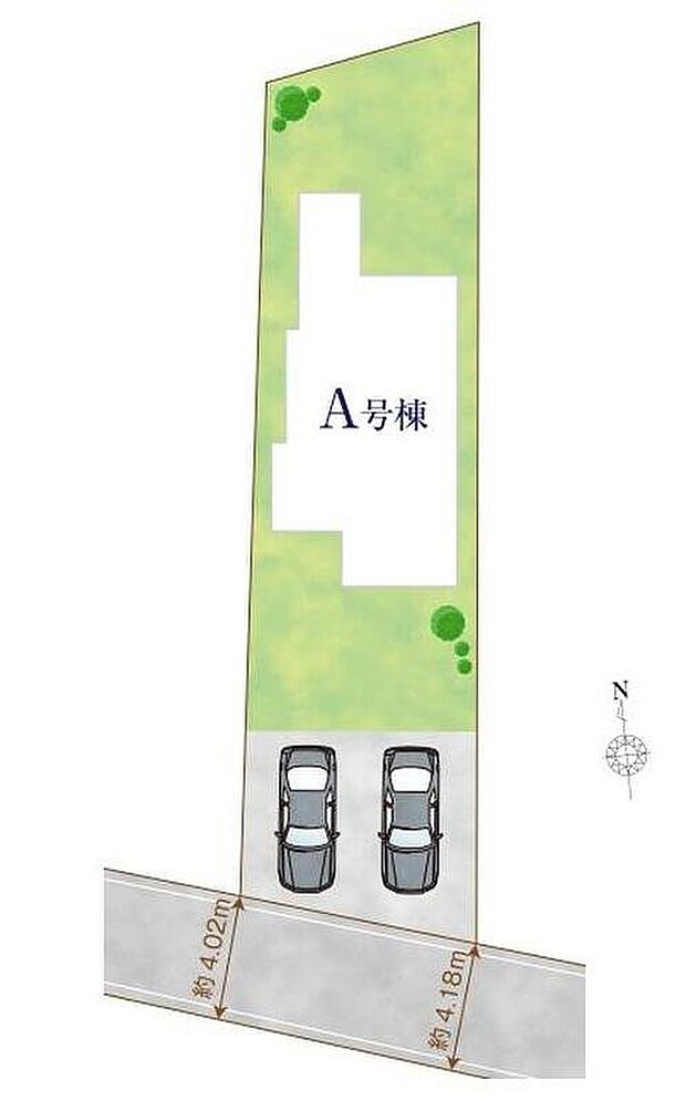 【全体区画図】駐車2台可能（車種による）！急な来客時や、ご家族の自転車スペースとしても大活躍♪
