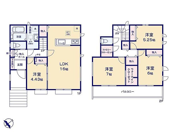 【4LDK】お掃除ラクラク全居室フローリングプラン♪
2階ホールにファミリークローク、主寝室にはWICがあります！