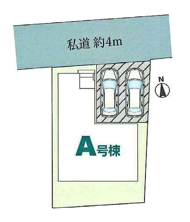【全体区画図】陽当たり良好南向きの邸宅♪
駐車2台可能(車種による)!急な来客時や、ご家族の自転車スペースとしても大活躍♪