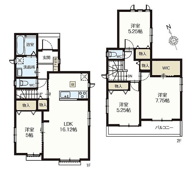 【4LDK】主寝室には収納力のあるWIC付き！あると便利なホール物入も2ヶ所！ワイドバルコニーは2部屋から出入りできるのが嬉しいですね！