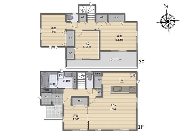 建物プラン例(B区画)4LDK、土地価格4143万円、土地面積201.45m2、建物価格1647万円、建物面積104.53m2