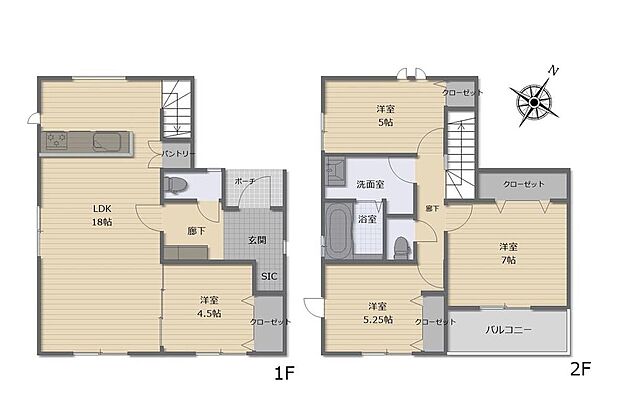 建物プラン例(2区画)4LDK、土地価格4290万円、土地面積108.58m2、建物価格1790万円、建物面積97.3m2