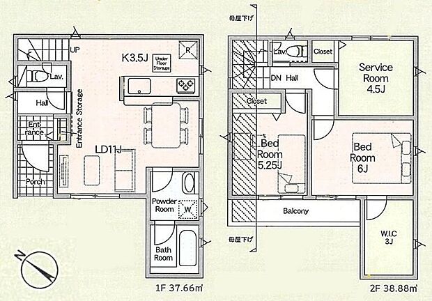 (1号棟)、2LDK+S、土地面積72.98m2、建物面積75.32m2 