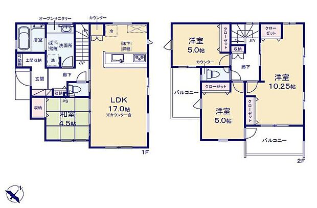 (1号棟)、4LDK、土地面積143.23m2、建物面積107.23m2