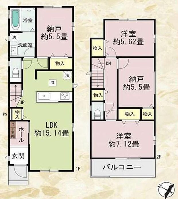 (A号棟)、価格3690万円、2LDK+2S、土地面積102.56m2、建物面積92.53m2