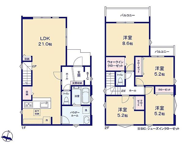 (2号棟)、4LDK、土地面積100.02m2、建物面積107.02m2