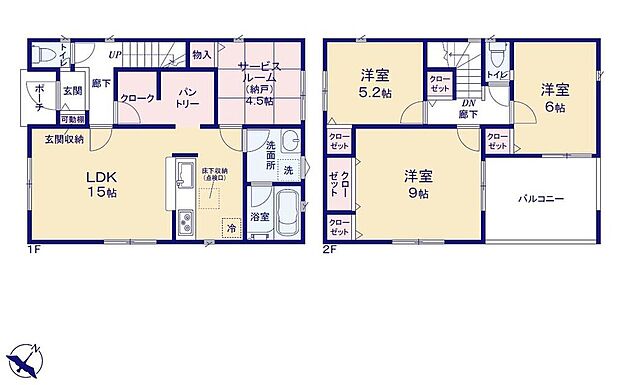 【4LDK】●常備食のストックや家電の収納に役立つパントリー付
●効率的でストレスのない家事動線。水回りが集中しており、移動がスムーズです♪