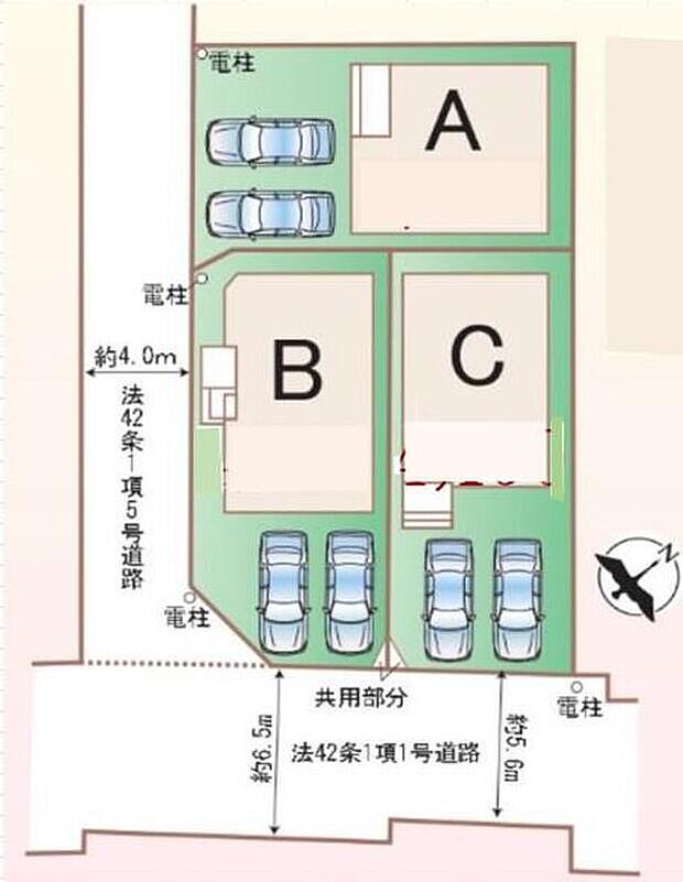 【全体区画図】閑静な住宅地☆カースペースは2台分ご用意。空いたスペースは駐輪場としてもお使いいただけます◎