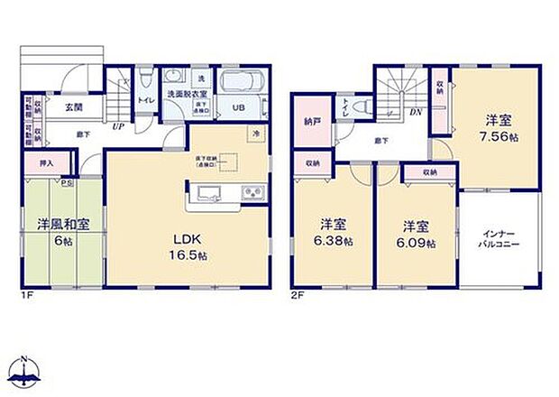 【4LDK】●効率的でストレスのない家事動線。水回りが集中しており、移動がスムーズです♪
●隣り合う和室を開放すれば、ひときわ広々とした空間になるリビングダイニング
●全居室６帖超の間取りプラン♪