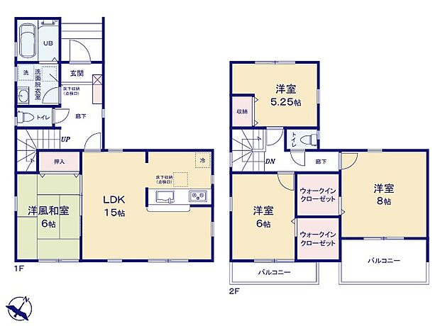 【4LDK】●あると落ち着く『和室』付♪家事の休憩スペースやお子様のお昼寝スペースとしても活躍します♪
●突然の雨にも安心なインナーバルコニー♪
●増えがちな衣類やバッグなどを効率よく収納できるWIC！