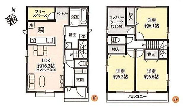 【3LDK】●常備食のストックや家電の収納に役立つパントリー付
●効率的でストレスのない家事動線。水回りが集中しており、移動がスムーズです♪
●フリースペース、3.5帖のファミリークローク　収納豊富♪
