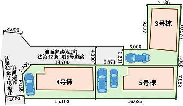 【全体区画図】閑静な住宅地☆カースペースは１～2台分ご用意。空いたスペースは駐輪場としてもお使いいただけます◎