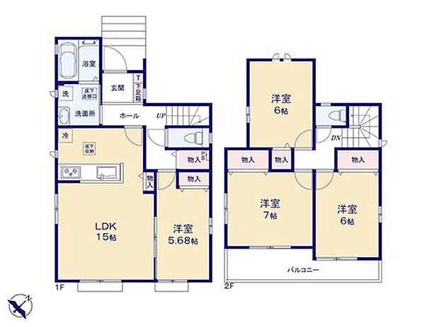 【4LDK】●隣り合う洋室を開放すれば、ひときわ広々とした空間になるリビングダイニング
●玄関近くに洗面スペースを設けた新生活仕様にフィットできる住まい
●2部屋から出入りできるバルコニー♪