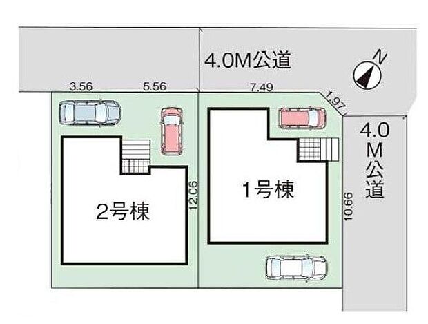 【全体区画図】閑静な住宅地☆カースペースは2台分ご用意。空いたスペースは駐輪場としてもお使いいただけます◎