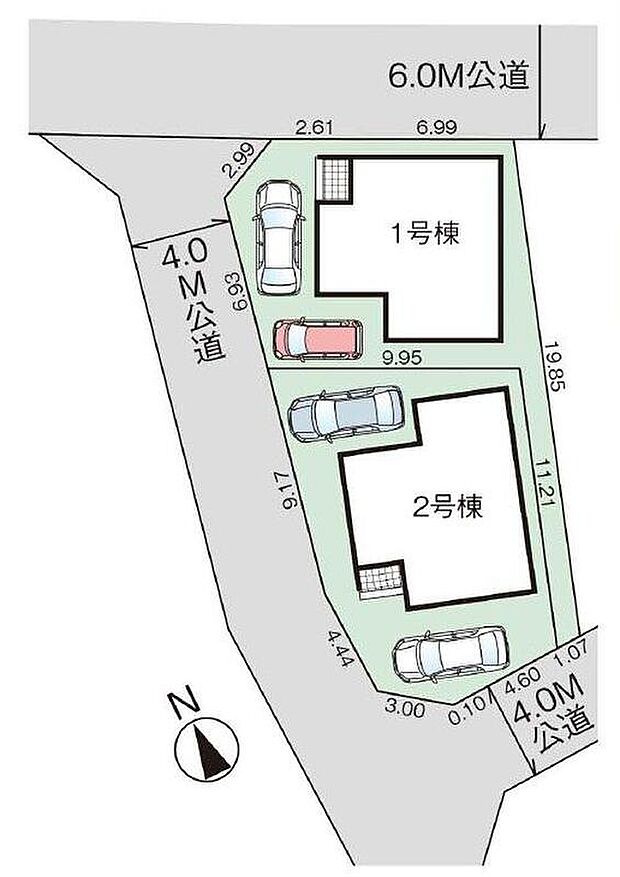 【全体区画図】閑静な住宅地☆カースペースは2台分ご用意。空いたスペースは駐輪場としてもお使いいただけます◎
