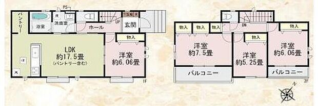 【4LDK】●隣り合う洋室を開放すれば、ひときわ広々とした空間になるリビングダイニング♪
●水回りが集中しており家事動線の良い間取り♪
●常備食のストックや家電の収納に役立つパントリー付♪