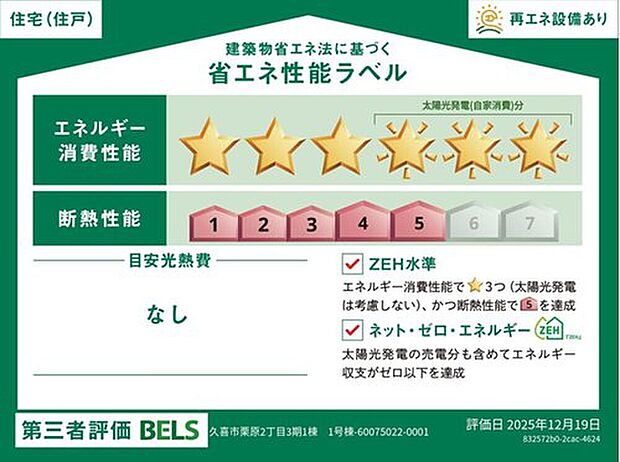 【【省エネ性能ラベル】】こちらの物件はZEH水準を満たした、省エネ性能に優れた物件です。　光熱費を抑えて暮らすことができるだけでなく、「熱の入りにくさ・逃げにくさ」という観点でも影響を受けにくい建物のため、長く快適にお過ごしいただけます♪
