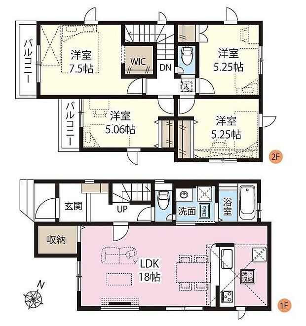 【4LDK】●効率的でストレスのない家事動線。水回りが集中しており、移動がスムーズです♪●主寝室にウォークインクローゼットを完備！増えがちな衣類やバッグなどを効率よく収納できます！