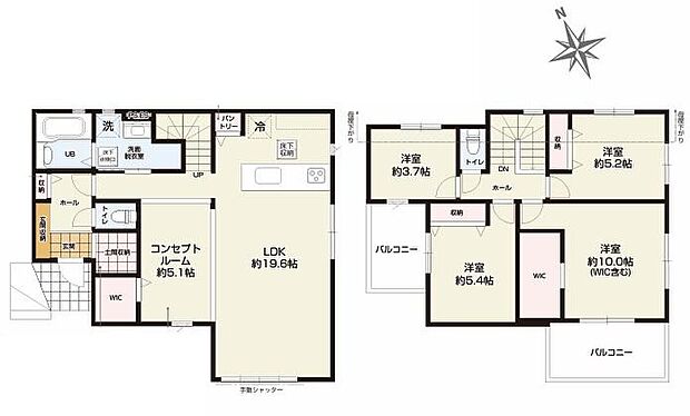 【4LDK】●家族とのつながりを意識した見通しのいいリビングは会話が弾んでみんなを笑顔にします！
●多用途にご利用可能なコンセプトルーム付き♪
●WICやパントリーを完備♪豊富な収納で綺麗なお部屋を保てます♪