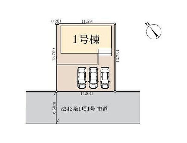 【全体区画図】お車並列で3台駐車可能です！小学校まで徒歩5分の近さでお子様の通学も安心◎