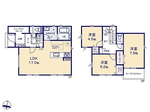【3LDK】●LDKは17帖☆家具レイアウトの幅も広がります!●シューズインクローゼットで、大家族でもすっきり収納●奥行きのあるバルコニーはご家族の洗濯物をたっぷり干せます♪