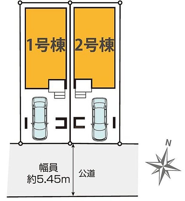 【全体区画図】閑静な住宅地☆大切なお車も安心なビルトインガレージ。空いたスペースは駐輪場としてもお使いいただけます◎

