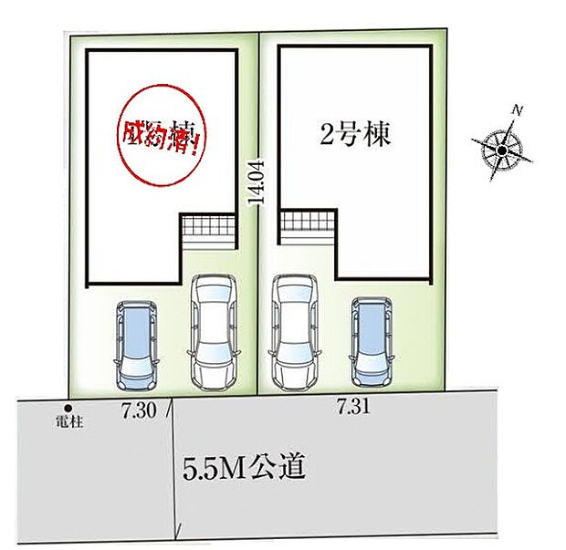 【全体区画図】閑静な住宅地☆カースペースは2台分ご用意。空いたスペースは駐輪場としてもお使いいただけます◎