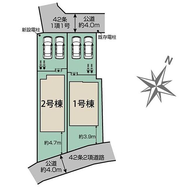 【全体区画図】閑静な住宅地☆カースペースは2台分ご用意。空いたスペースは駐輪場としてもお使いいただけます◎