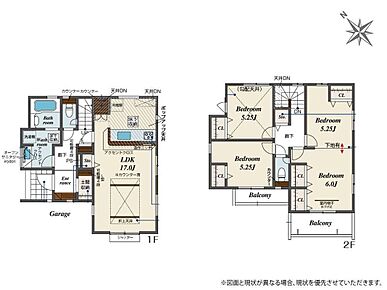 ●開放感あふれる折上天井●土間収納付きで玄関すっきり♪●1階は家族が集まる団欒スペース、2階はそれぞれ自分時間を過ごせるスペース♪●将来の家族構成の変化に対応可能なフレキシブルプラン採用 