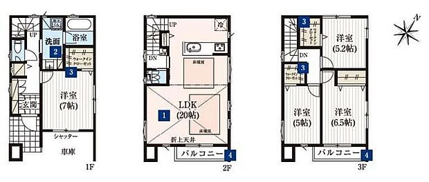 【4LDK】●家族とのつながりを意識した見通しのいい20帖超のリビングは会話が弾んでみんなを笑顔にします！●2階リビングは眺望・採光と風通し、外からの視線が気にならない等、多くの利点がございます。