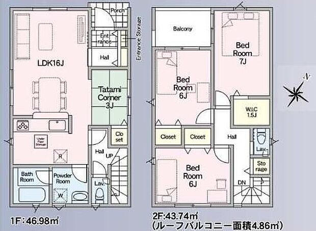 【3LDK】●リビング階段ですので自然と家族の集まる憩いの空間●水回りが集中しており、効率的でストレスのない家事動線♪●タタミコーナーは客間にも、お昼寝スペースや書斎など多目的にお使い頂けます
