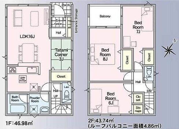 【3LDK】●リビング階段ですので自然と家族の集まる憩いの空間●水回りが集中しており、効率的でストレスのない家事動線♪●タタミコーナーは客間にも、お昼寝スペースや書斎など多目的にお使い頂けます