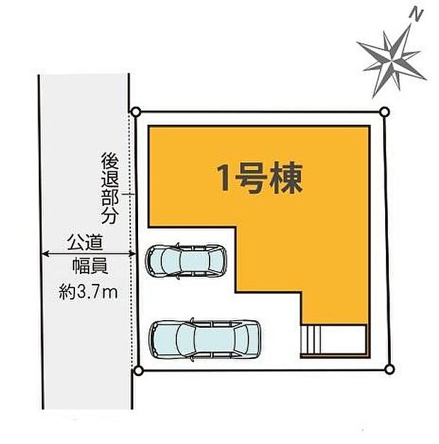 【全体区画図】カースペースは2台分ご用意。空いたスペースは駐輪場としてもお使いいただけます。また、車の往来が少ないため、ご自分のペースで駐車できます。小さなお子様のいるご家庭も安心ですね♪