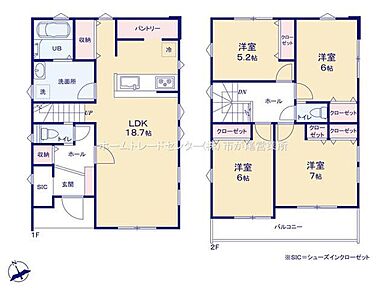 玄関シューズインクロークや、まとめ買いしても置き場所の心配いらずのパントリーを採用！
たっぷりの収納がございますので、居住空間が広く使えてうれしいですね♪ 