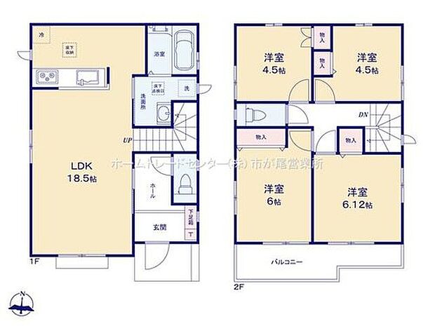 【4LDK】LDKは広々１８．５帖、人気の対面式キッチン＆リビングイン階段☆
水回りを集約、機能的な家事動線！
全居室２面採光＆収納完備！
２部屋より出入り可能、ワイドバルコニー☆