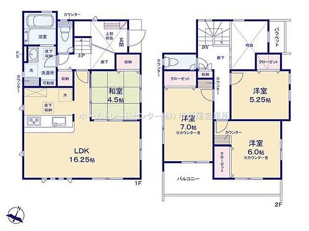 【4LDK】玄関上部吹抜☆
玄関近くに洗面所、帰宅後すぐに手が洗えます!
LDKは16.25帖、人気の対面式キッチン♪
ホッとできる和室をご用意!
全居室に収納完備!
2部屋より出入り可能、ワイドバルコニー☆
