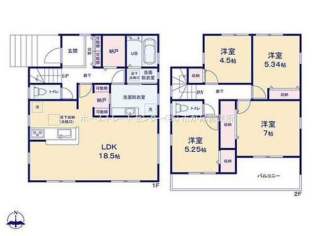【4LDK】ファミリークローゼット＆ストレージルーム、収納豊富！
LDKは１８．５帖、人気の対面式キッチン採用！
水回りを集約、機能的な家事動線☆
全居室２面採光＆収納完備！
２部屋より出入り可、ワイドバルコニー♪