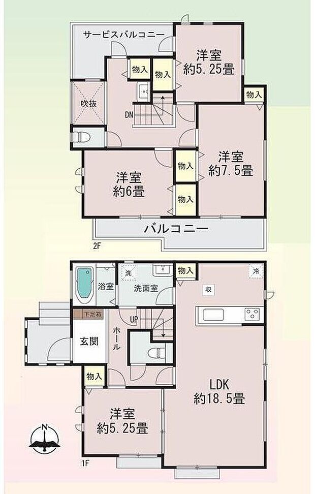 【4LDK】玄関近くに洗面所、帰宅後すぐに手が洗えます♪
LDKは広々１８．５帖、人気の対面式キッチン採用！
全居室２面採光＆収納完備！
バルコニー２か所に設置☆２部屋より出入り可能、ワイドバルコニー☆