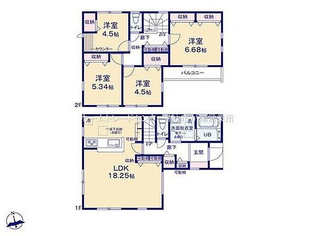 【4LDK】玄関近くに洗面所、帰宅後すぐに手が洗えます♪
LDKは広々１８．２５帖、人気の対面式キッチン採用☆
全居室２面採光＆収納完備！
南向きバルコニー♪