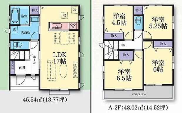 【4LDK】LDKはゆとりの17帖、人気の対面式キッチン採用!
水回りを集約、効率的な家事動線♪
全居室2面採光&収納完備!
2部屋より出入り可能、ワイドバルコニー☆