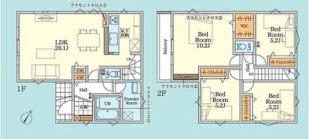 【4LDK】玄関近くに洗面所、帰宅後すぐに手が洗えます♪
LDKは広々20.1帖♪人気の対面式キッチン&リビングイン階段採用♪
全居室2面採光&収納完備!
主寝室は広々10.2帖、ウォークインクローゼットございます!
