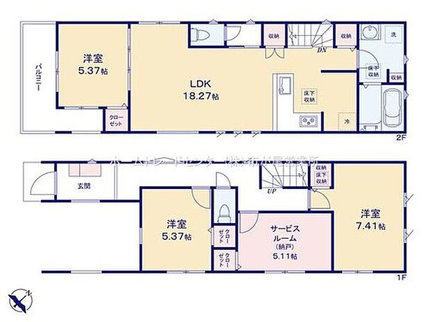 【3LDK+S】ビルトインガレージ付!
全居室に収納完備♪
陽当たりが良く、人目も気にならない2階リビング☆
LDKは広々18.27帖、開放的で機能的なL字型のカウンターキッチン採用♪
水回りを集約、効率的な家事動線!