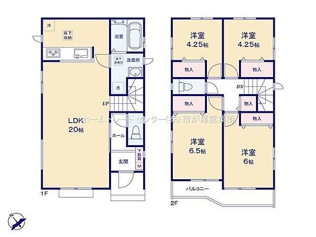 【4LDK】LDKは広々20帖、人気の対面式キッチン&リビングイン階段!水回りを集約させた、効率的な家事動線☆全居室2面採光&収納完備しております♪2部屋より出入り可能、ワイドバルコニー☆