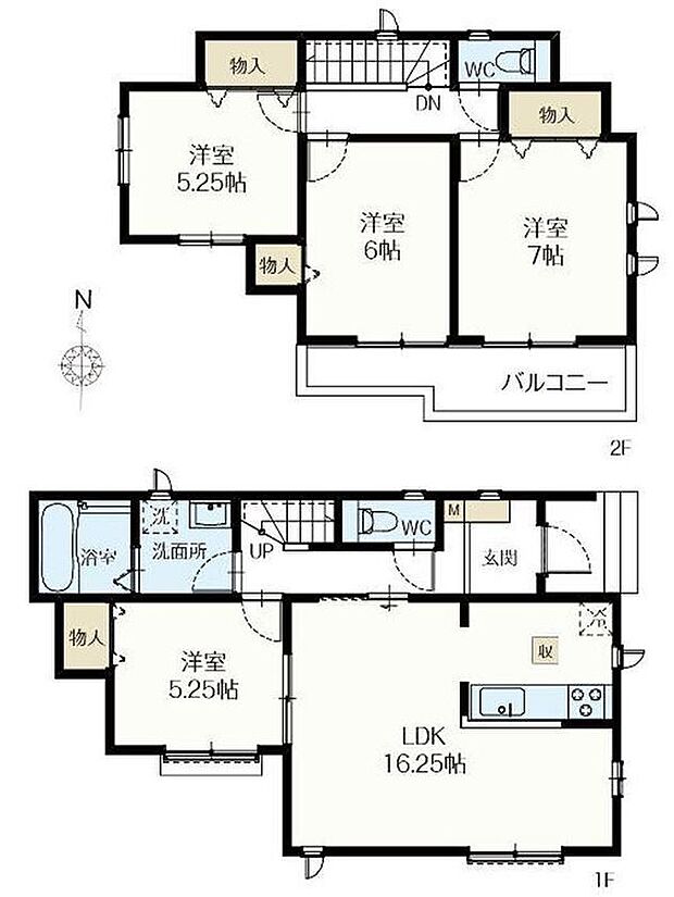 【4LDK】LDKはゆとりの16.25帖、人気の対面式キッチン採用!全居室に収納完備しております♪2部屋より出入り可能、ワイドバルコニー☆