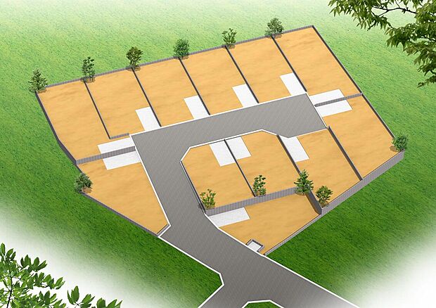 【分譲地パース図】
全12区画開発分譲、高台・地盤良好立地。
日当たり良好な明るい現地です。