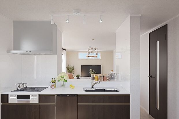 キッチン（イメージ画像）キッチンキャビネットは収納抜群！サイレントレール・閉まる直前に引き出しをゆっくり引き込み、静かに閉まるダンパー機構付きレール。※イメージの為実際と異なる場合があります。